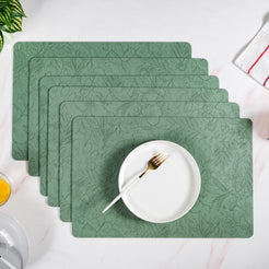 Green Embossed Hibiscus Rectangular Placemats Set Of 6