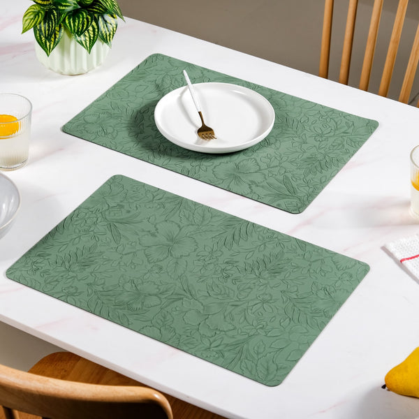 Green Embossed Hibiscus Rectangular Placemats Set Of 6