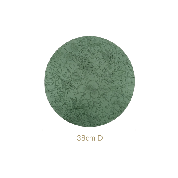 Green Embossed Hibiscus Round Placemats Set Of 6