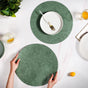 Green Embossed Hibiscus Round Placemats Set Of 6