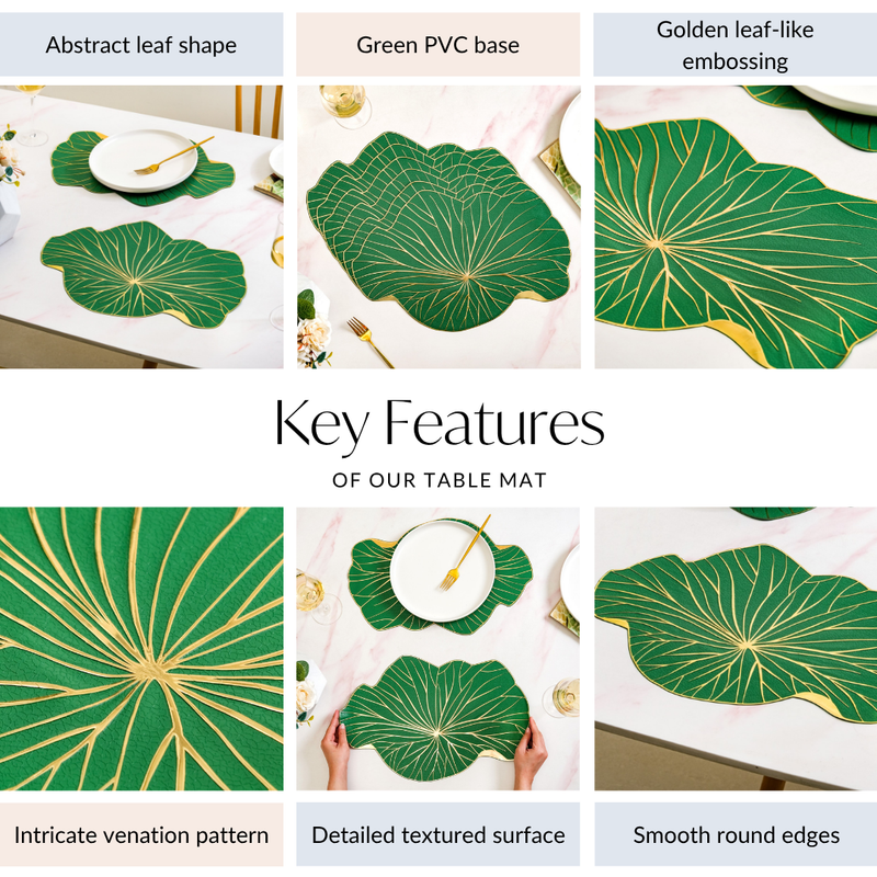 Green Glow Leaf Placemats For Dining Table Set Of 6
