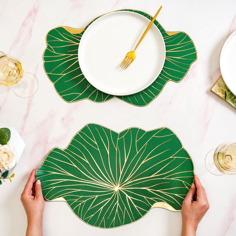 Green Glow Leaf Placemats For Dining Table Set Of 6