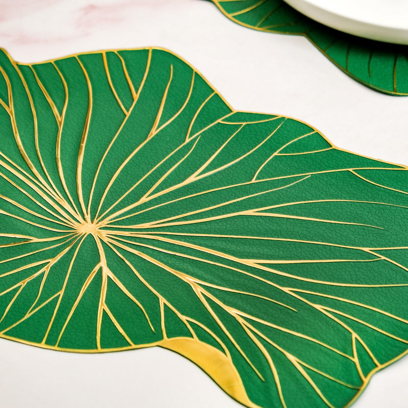 Green Glow Leaf Placemats For Dining Table Set Of 6