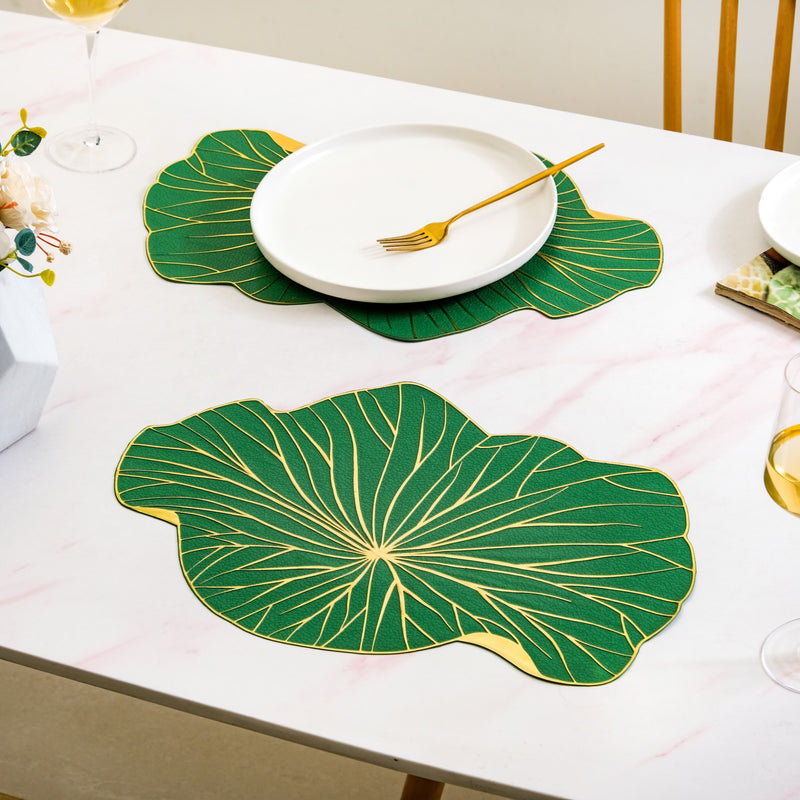 Green Glow Leaf Placemats For Dining Table Set Of 6