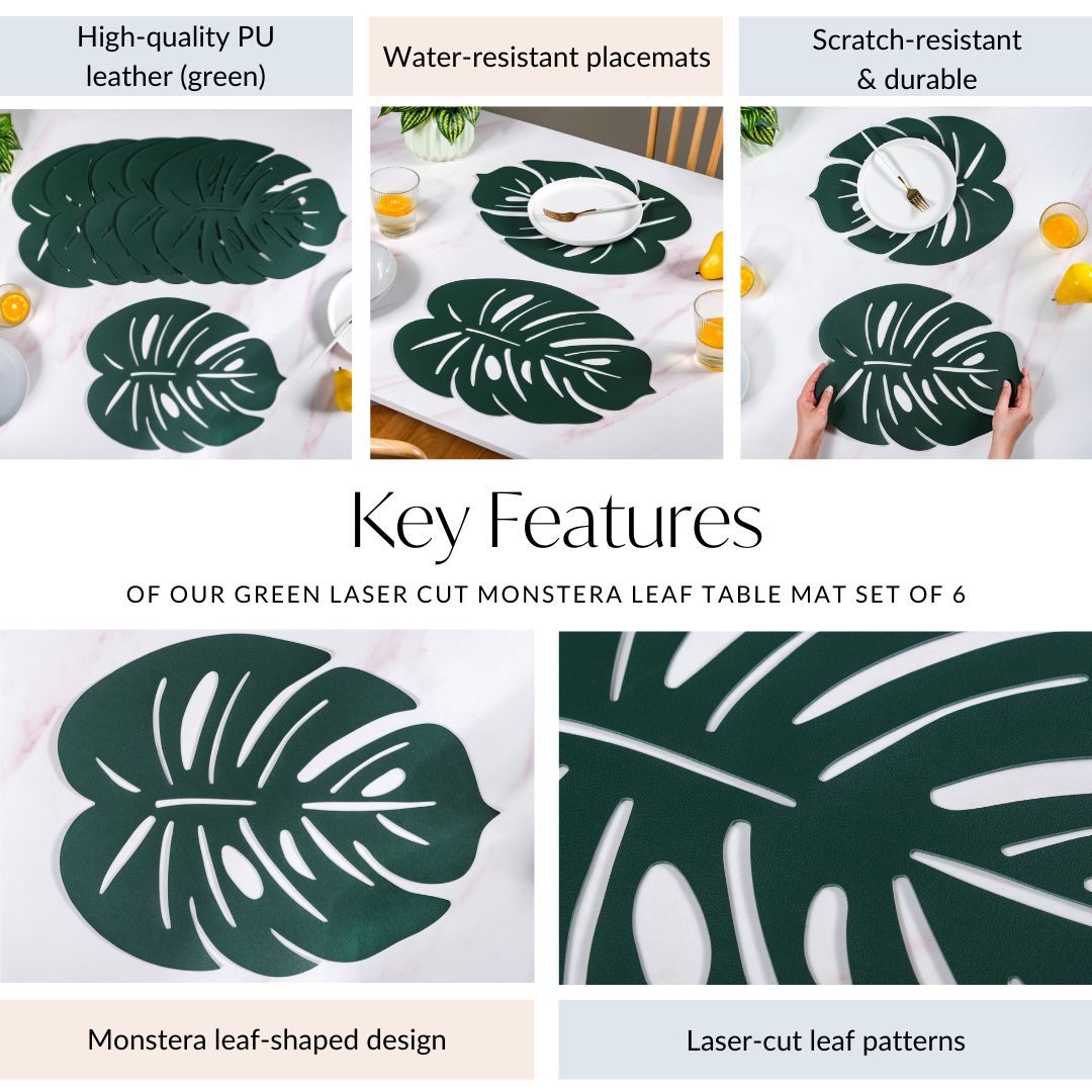 Green Laser Cut Monstera Leaf Table Mat Set Of 6 Online - Premium Table ...
