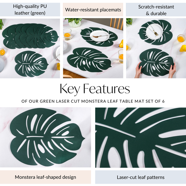 Green Laser Cut Monstera Leaf Table Mat Set Of 6