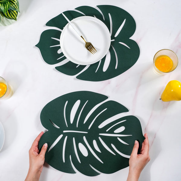 Green Laser Cut Monstera Leaf Table Mat Set Of 6 Online - Premium Table ...
