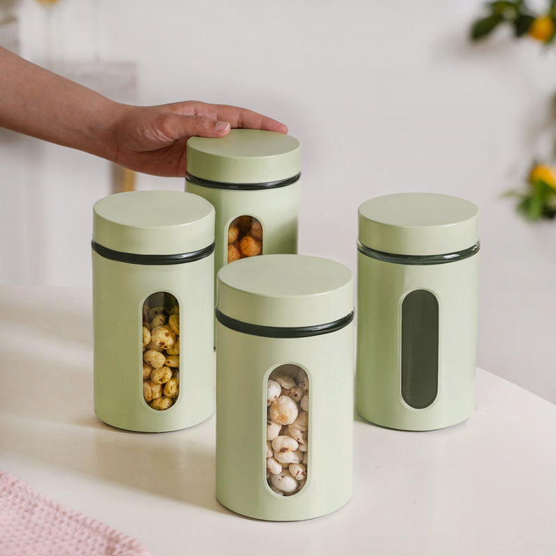 Green Metal Jar Set Of 4 1000ml