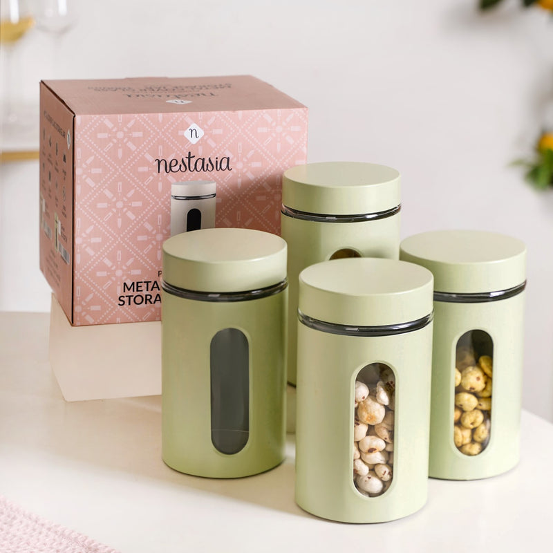 Green Metal Jar Set Of 4 1000ml