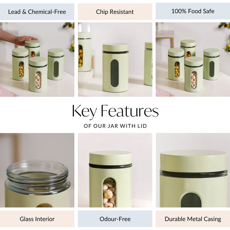 Green Metal Jar Set Of 4 1000ml