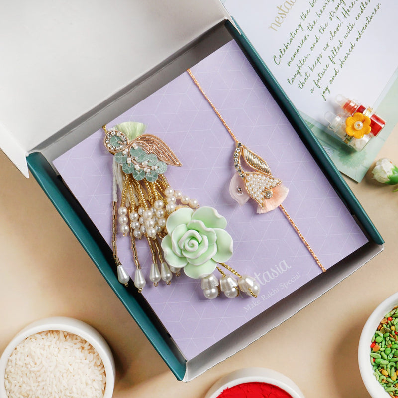 Green Pearl Rakhi And Lumba Set