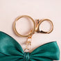 Green Satin Bow Keyring With Metal Hooks