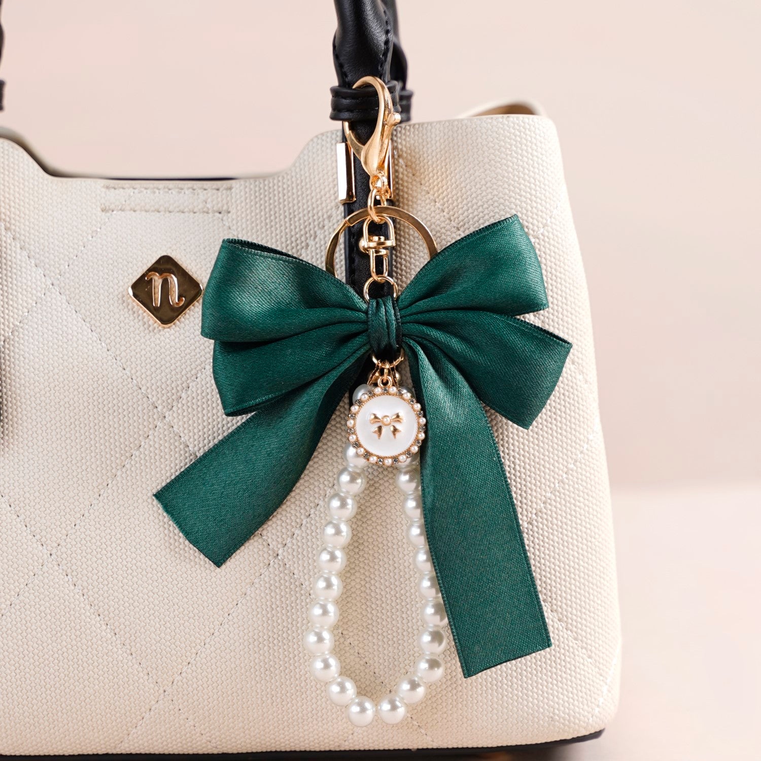 Green Satin Bow Keyring With Metal Hooks Online - Premium Keychain
