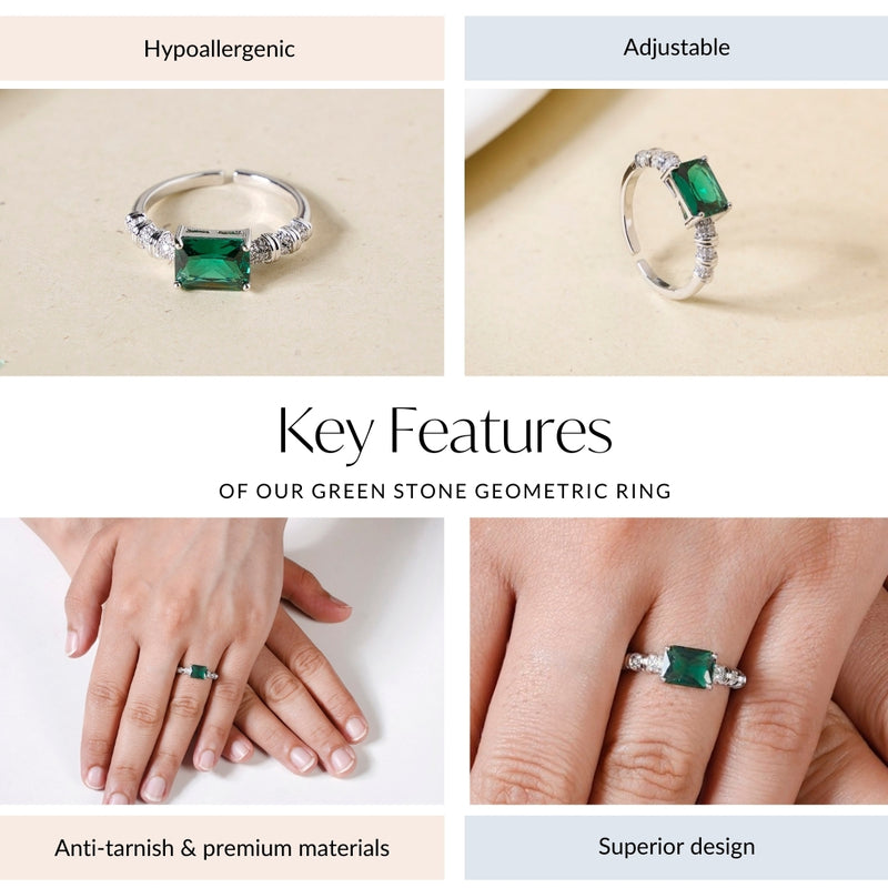 Green Stone Geometric Ring