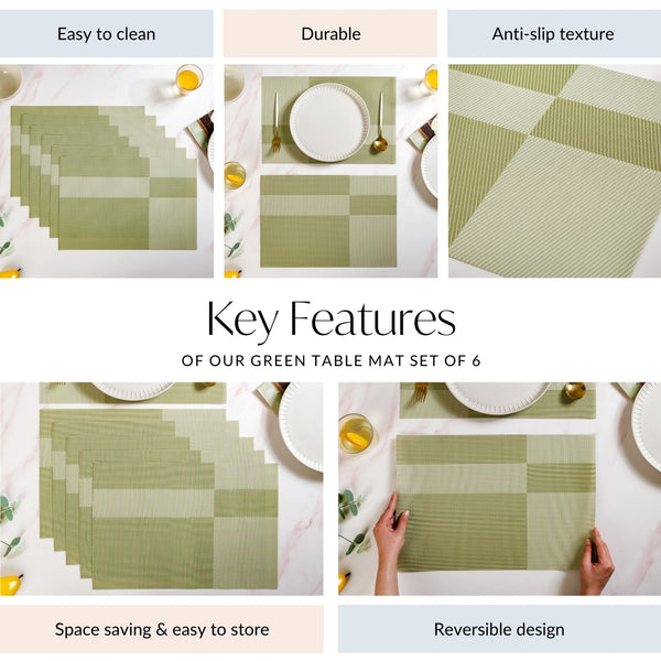 Set Of 6 Geometric Green Table Mat
