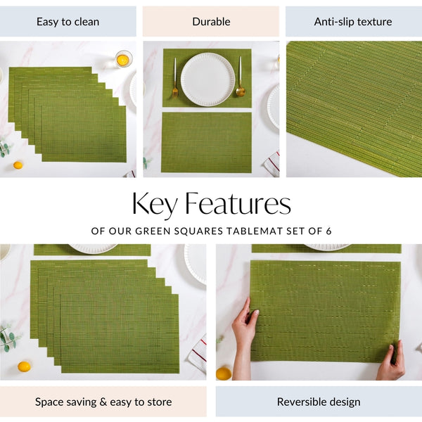 Green Textured Easy Clean Tablemat Set Of 6