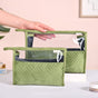 Green Velvet Transparent Travel Pouch Set Of 2