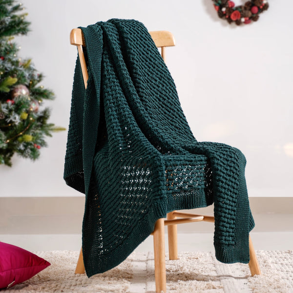 Green Cable Knitted Pure Cotton Soft Throw Blanket