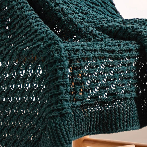 Green Cable Knitted Pure Cotton Soft Throw Blanket