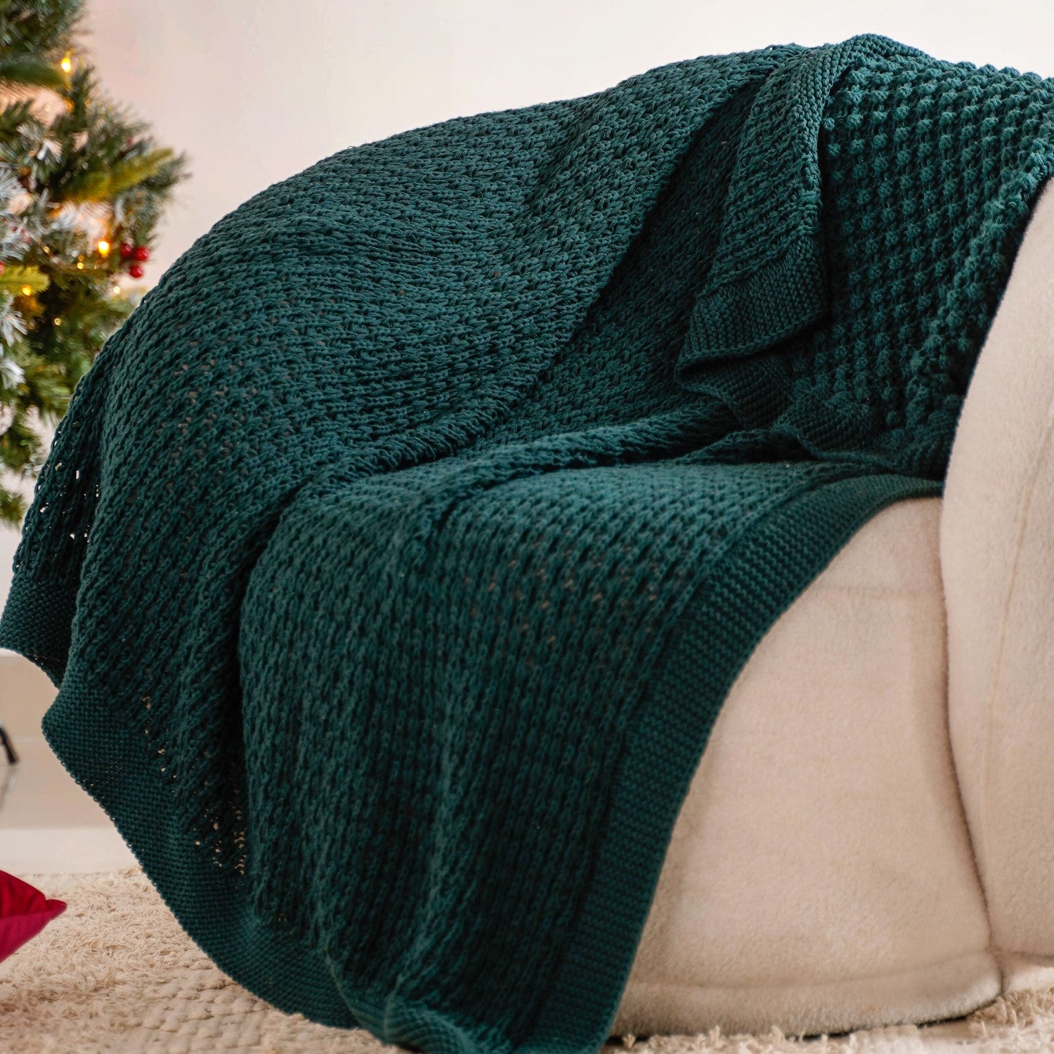Green Cable Knitted Pure Cotton Soft Throw Blanket Online