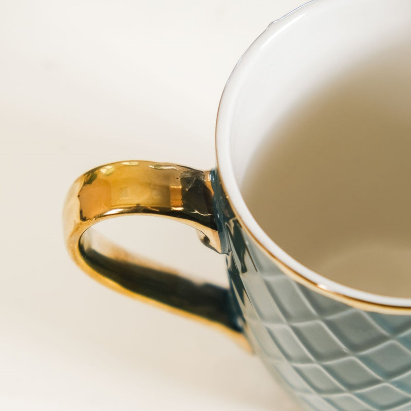 Checks Embossed Cup Set of 6 Green 330ml - Coffee mugs, ceramic mugs, coffee mug set, green mugs