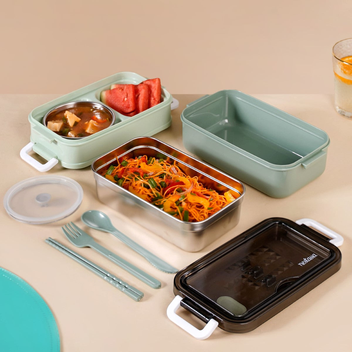 Bento Lunch Box With Mobile Holder Green 1050ml Online Premium Lunch Box Nestasia