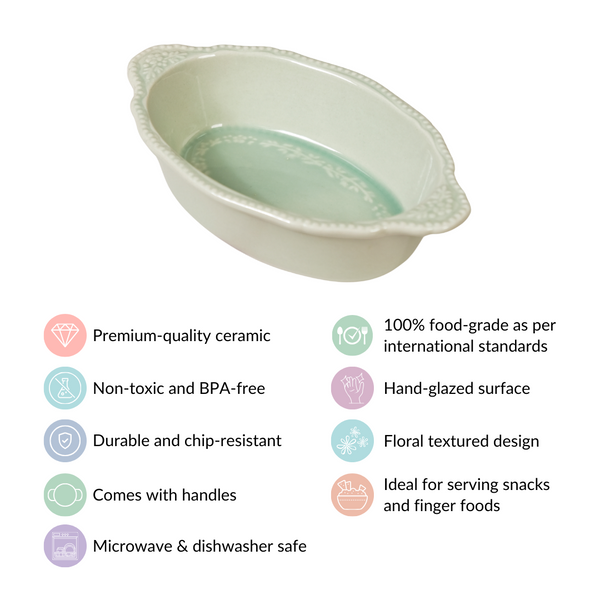 Oval Small Baking Bowl With Handle Set Of 4 Green 200ml