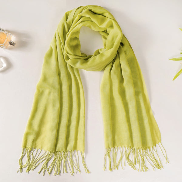 Solid Green Ladies Scarf With Fringes