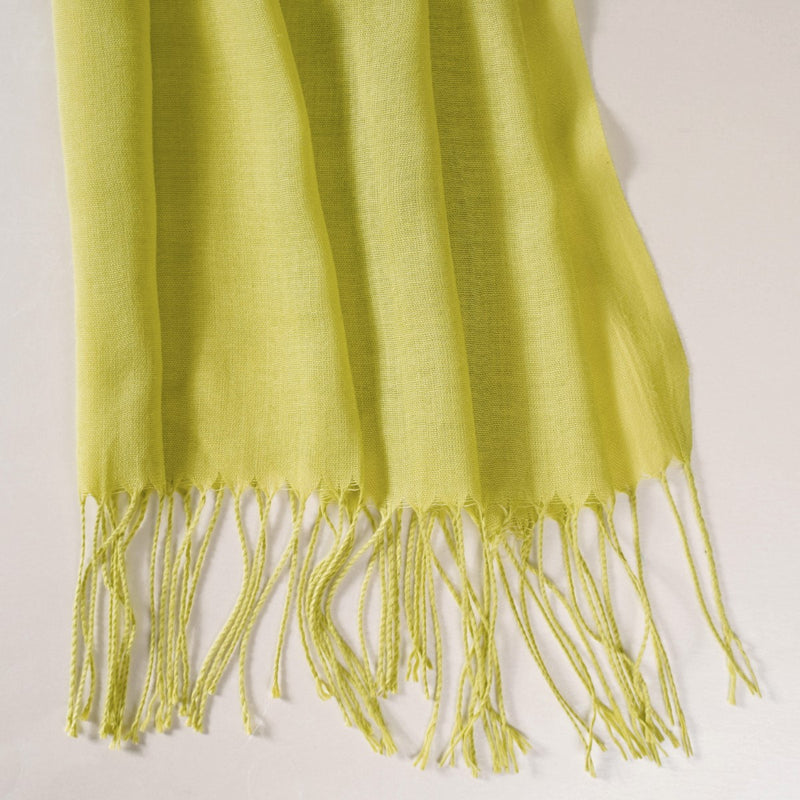 Solid Green Ladies Scarf With Fringes