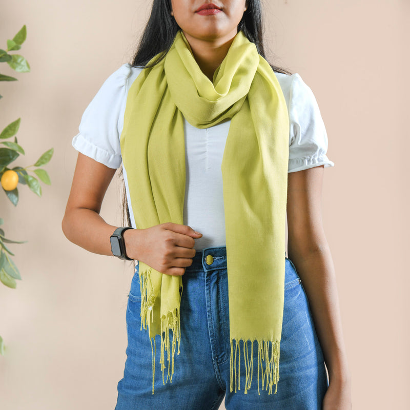 Solid Green Ladies Scarf With Fringes