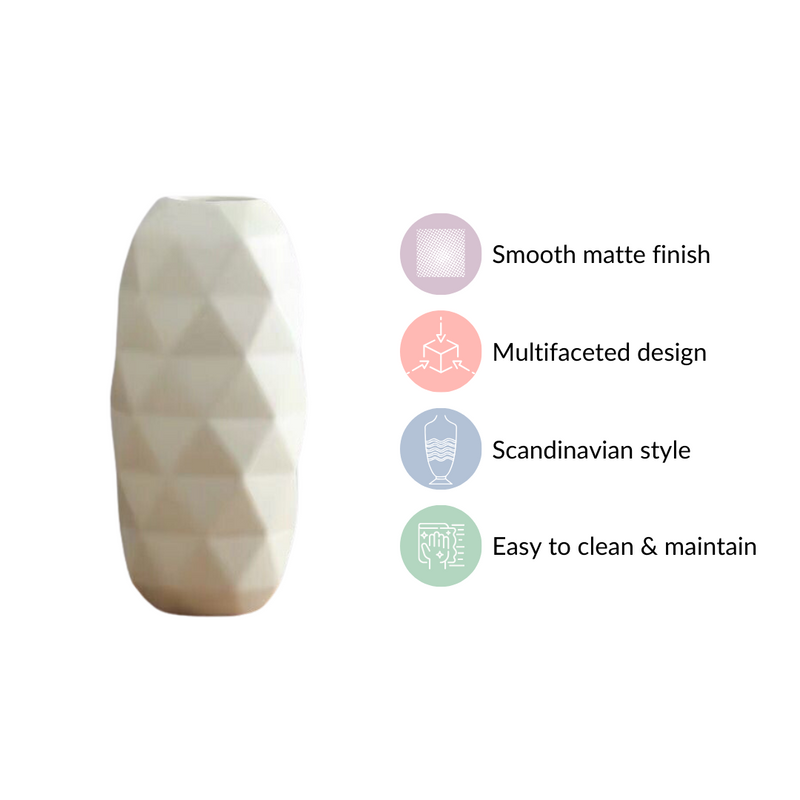 Geometric Decor Vase - Diamond Textured Ceramic Vase, Decorative Ceramic Vase, Ceramic Vase for Home Decor