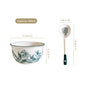 Green And White Ceramic Rose Bowl With Spoon Set Of 4 400ml