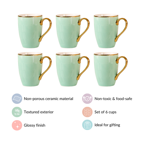 Set of 6 Green Ceramic Cup For Coffee 330ml