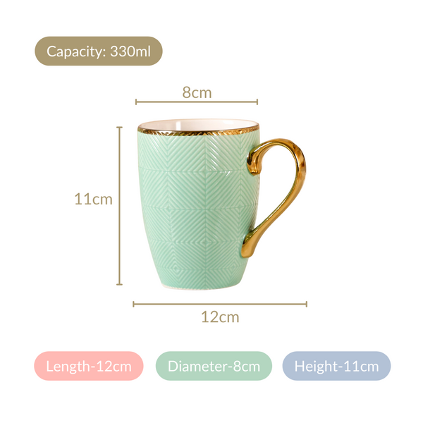 Set of 6 Green Ceramic Cup For Coffee 330ml