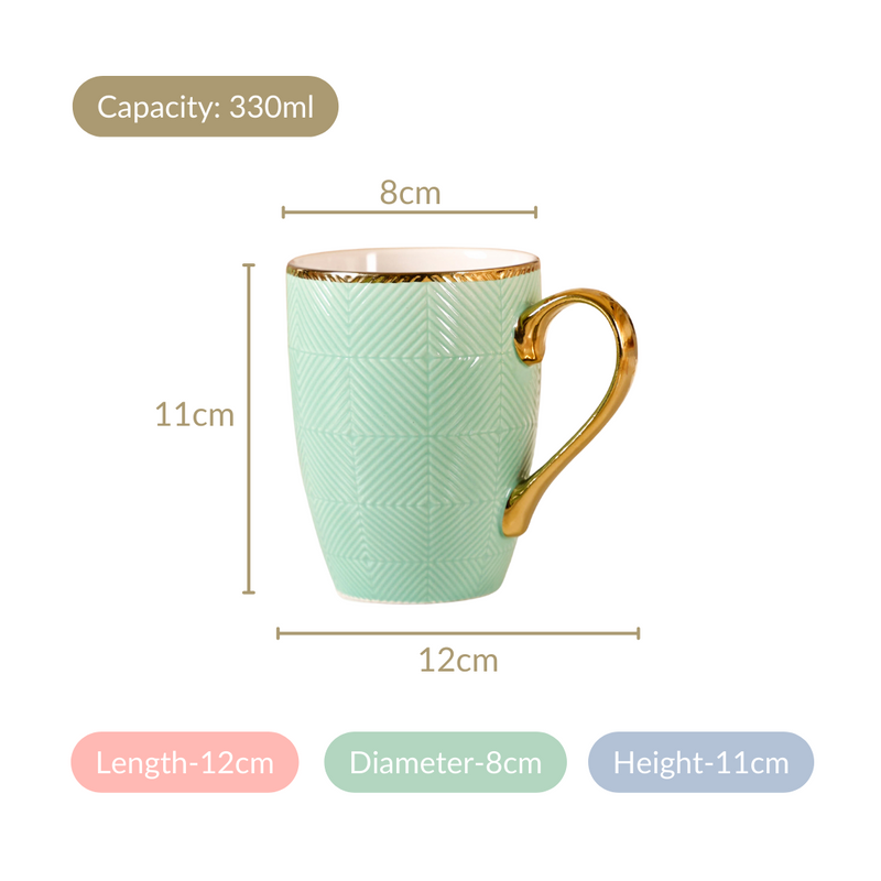 Set of 6 Green Ceramic Cup For Coffee 330ml - Coffee mugs, coffee mug set, ceramic coffee mugs, tea cup set, tea cups, tea cup set of 6