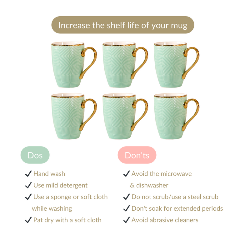 Set of 6 Green Ceramic Cup For Coffee 330ml - Coffee mugs, coffee mug set, ceramic coffee mugs, tea cup set, tea cups, tea cup set of 6