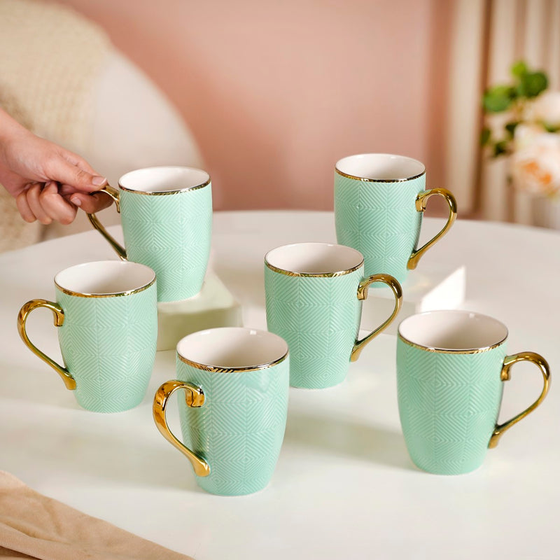 Set of 6 Green Ceramic Cup For Coffee 330ml - Coffee mugs, coffee mug set, ceramic coffee mugs, tea cup set, tea cups, tea cup set of 6