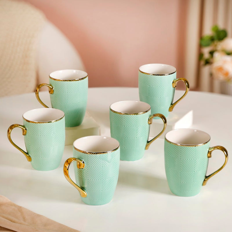 Set of 6 Green Ceramic Cup For Coffee 330ml - Coffee mugs, coffee mug set, ceramic coffee mugs, tea cup set, tea cups, tea cup set of 6