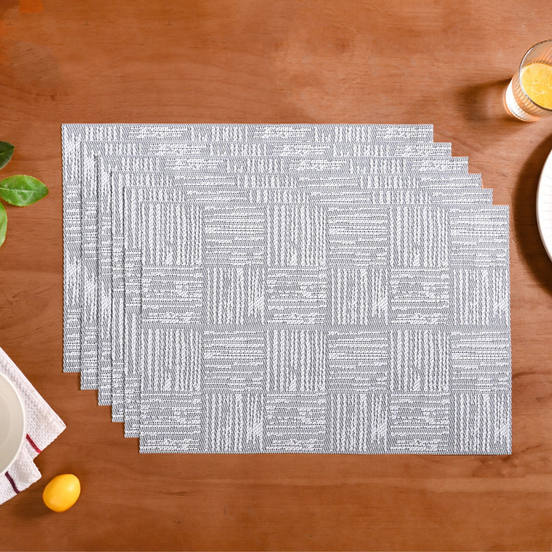 Basket Weave Grey Dinner Table Mats Set Of 6