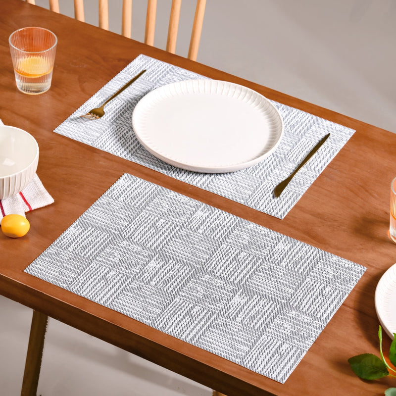 Basket Weave Grey Dinner Table Mats Set Of 6