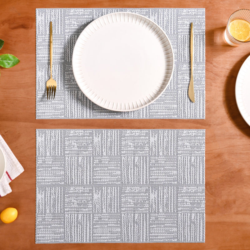 Basket Weave Grey Dinner Table Mats Set Of 6
