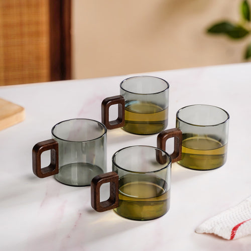 Grey Fusion Cups With Wooden Handle Set Of 4 200ml