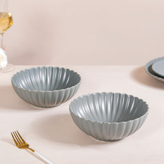 Set Of 2 Large Serving Bowls Scallop Grey 1000ml - Serving bowls, ceramic serving bowls, serving bowls set, large bowls ceramic bowls