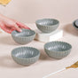 Set Of 4 Grey Scallop Side Bowls 250ml - Ceramic bowls, big snack bowls set, dessert serving bowls