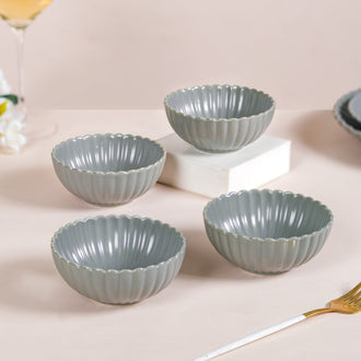 Set Of 4 Grey Scallop Side Bowls 250ml - Ceramic bowls, big snack bowls set, dessert serving bowls