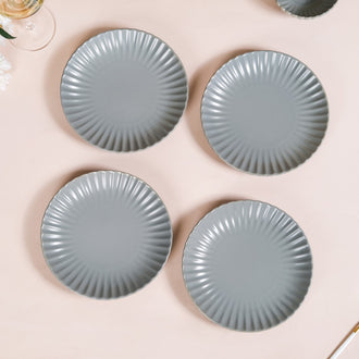 Set Of 4 Solid Grey Scallop Snack Plates 8 Inch - Snack plates, small plates, ceramic snack plates, side plates, snack plates set