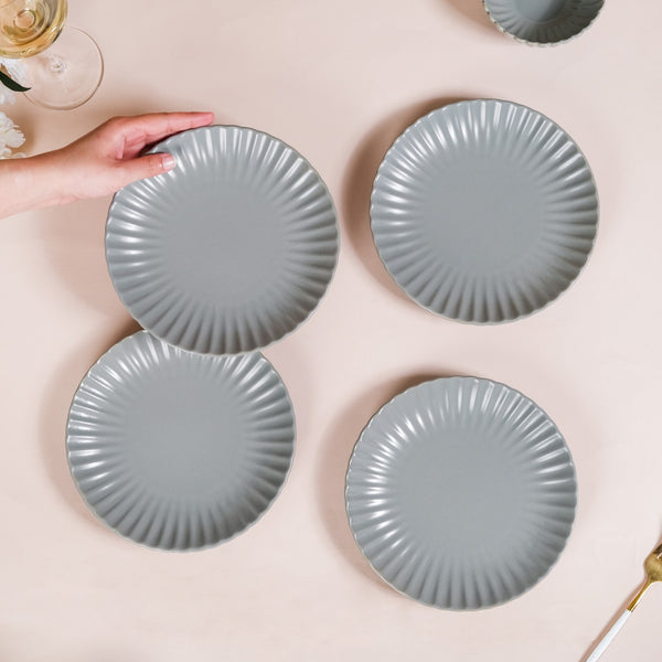 Set Of 4 Solid Grey Scallop Snack Plates 8 Inch