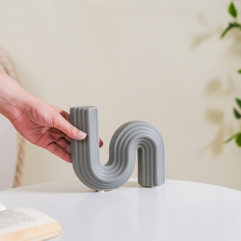 Nordic Wavy Ceramic Vase Grey