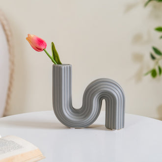 Nordic Wavy Ceramic Vase Grey