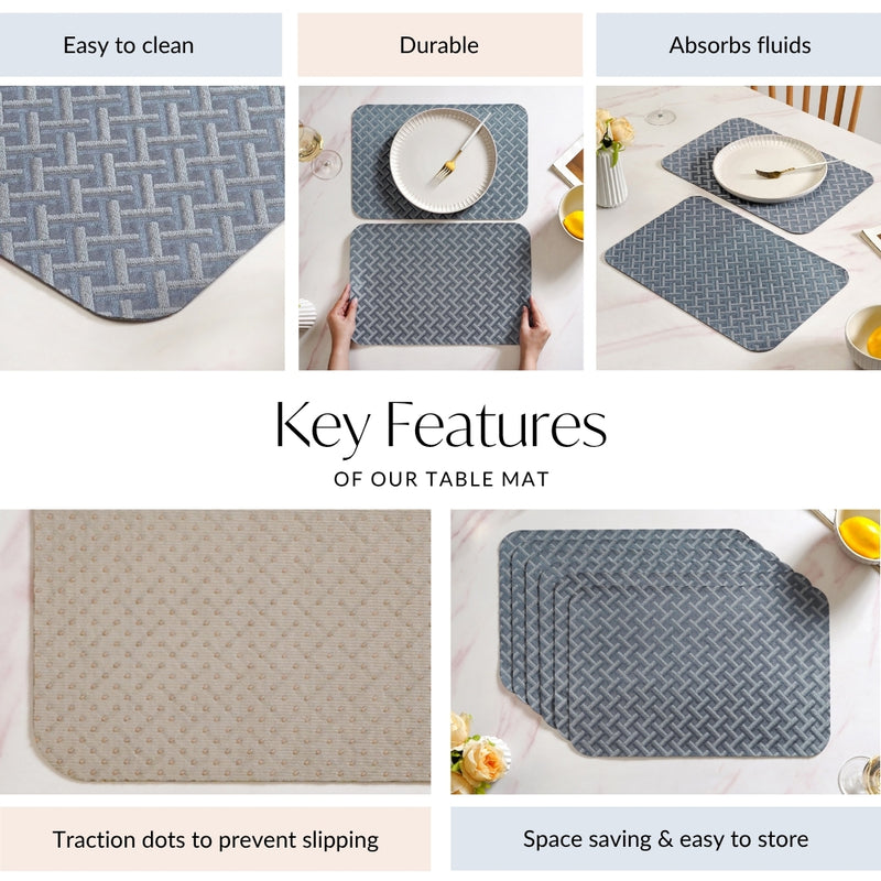 Greyish Blue Basket Weave Pattern Tablemat Set Of 6